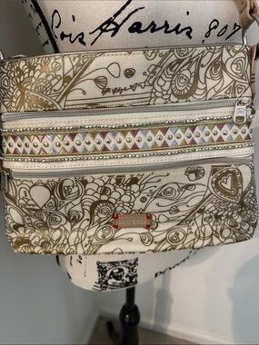Sakroots Cream and Gold   Crossbody with Beaded Accent